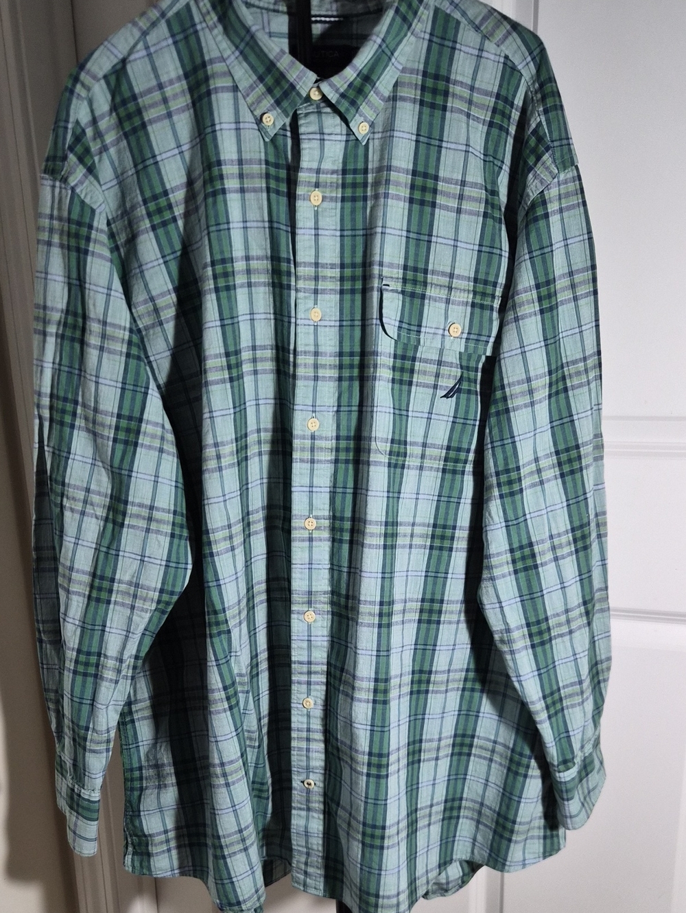 Nautica Light Green and Dark Green Plaid Button-Down Shirt 3XL